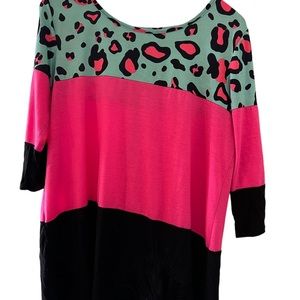 Pink and Turquoise leopard boutique top